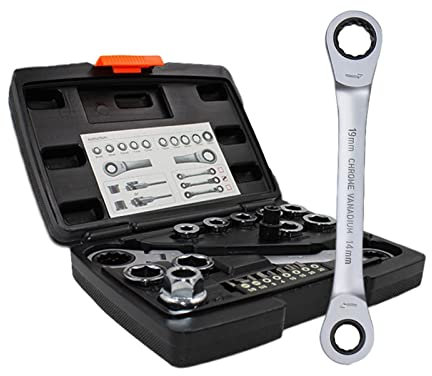 Portable Screwdriver Set Ratchet Wrench Set 28 Piece Wrench Sockets Adjustable Combination Multitools Auto Repair Tools (Color : Straight Handle)