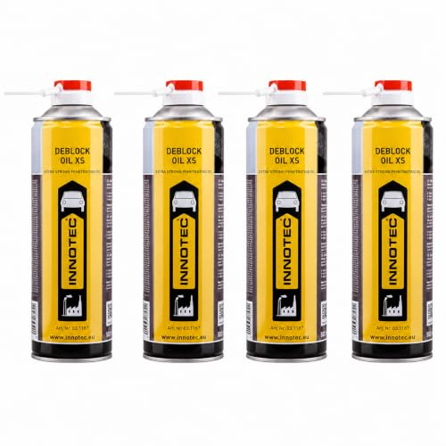 4 Stück Innotec Deblock Oil XS Extrem - Starker Rostlöser - schnelle Wirkung - Langzeitkriechwirkung - Mischung aus schnellen Rostlösern und Schmiermitteln- Rostlöser Innotec Spraydose 500ml