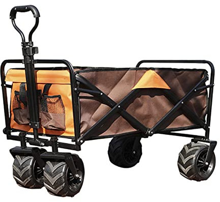 PJDDP Faltbare Bollerwagen Robuster Transportwagen mit All-Terrain breite Räder, klappbar Gartenwagen mit Verstellbarem Griff, Outdoor Strandwagen Handwagen für Camping Angeln Shopping Sport