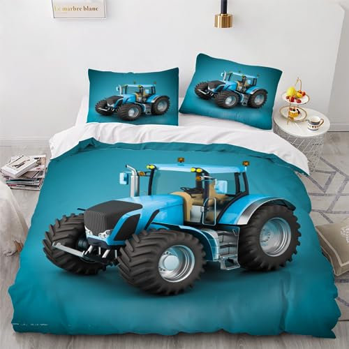 SK-YBB Traktor Bettwäsche 155x220 Teenager KinderBettwäsche für Mädchen und Jungen Landwirtschaftliche Maschinen 3 Stück mit Reißverschluss und Kissenbezug 80x80cm Mikrofaser