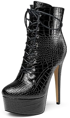 HEUIVZAR Femmes Plate-forme Haut High Aiguille Talon Heel Bottines Fermeture à Glissière Lacets Rond Bout Mariage Cute Bottes