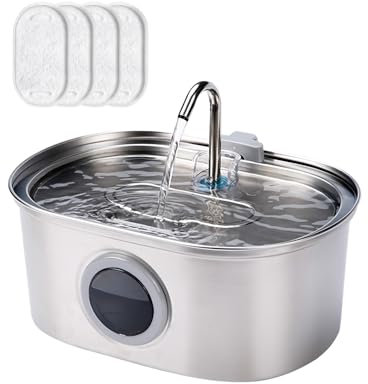 E-SMARTER Stainless Steel Cat Water Fountain for Drinking, 3.2L Cat Fountain with 4 Filters, with Visible Window, Ultra Silent Water Fountain Cat Bowl for Cats, Dogs and Small to Medium-sized Pets