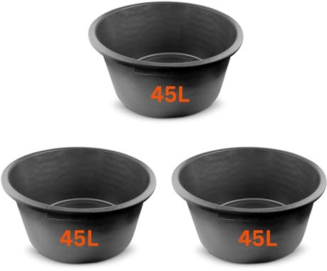 Set of 3 Flexi Tubs 45L Black - Sturdy Heavy Duty Large Plastic Buckets with Handles - Builders, Garden, Home Storage Containers. Set by MYPURECORE