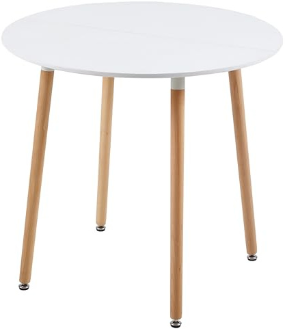 H.J WeDoo Runder Esstisch mit MDF-Platte, Skandinavisch Esszimmertisch Küchentisch für Küche, Wohnzimmer, Weiß, 90 D x 90 W x 74 H cm