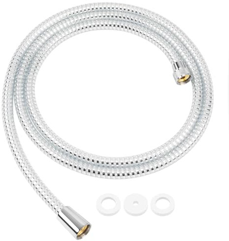 FEVONE Brauseschlauch glatt PVC 2m Transparente Silberfolie, Ersatz-Brauseschlauch mit Messinganschlüssen, Universalanschluss G 1/2 x 1/2 Anti-Twist, auslaufsicher und Anti-Burst