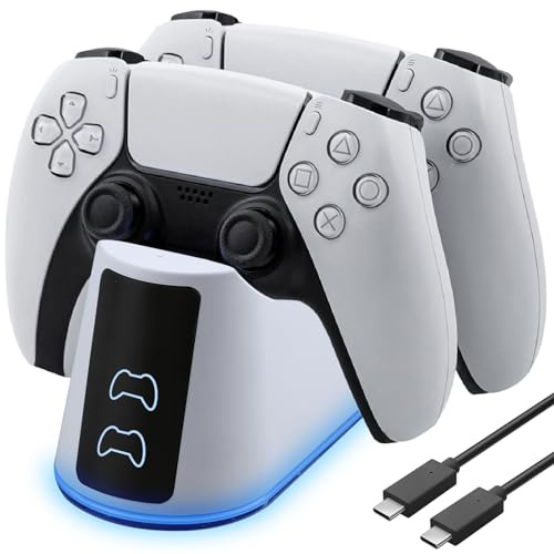 eSynic PS5 et PS5 Edge Controller Charger avec éclairage ambiant Frais et indicateurs Lumineux LED Station de Charge Filaire pour Charge Rapide 2.5H pour PlayStation 5