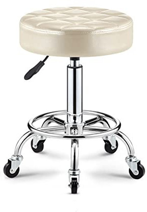 Generisch Drehhocker mit Rollen, runder Arbeitsstuhl aus PU-Leder, höhenverstellbarer Bürohocker für Spa, Tattoo-Salon, Tattoo-Arbeit, Mokka (Kaffee)