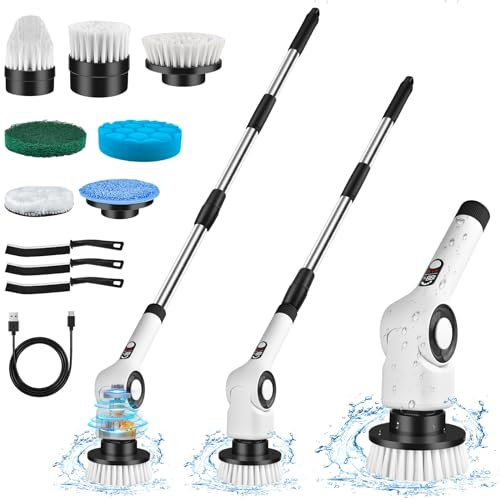 Reinigungsbürste Elektrisch + 3 Fugenbürste Power Scrubber Haushalt Spin Bürste Putzen Electric Cleaning Brush Putzbürste Schrubber Akku Bad Rotierende Bathroom Fliesen Reinigungsgerät Reinigung 10in1