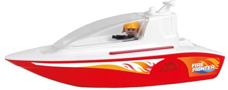 Lena BOAZZ Feuerwehrboot 36 cm, Spielzeugboot Indoor und Outdoor geeignet, für Kinder ab 2 Jahren, Kabine zum öffnen, Zwei Sitzplätze Plus Spielfigur, Rot