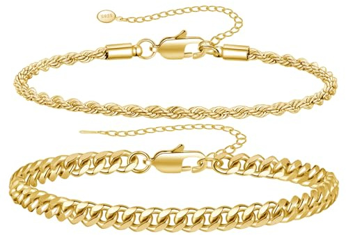 RANKEEF 2-teiliges Kettenarmband für Männer: 7–9 Zoll 925er Sterlingsilber für Männer kubanisches Gliederarmband Figaro-Seilarmband-Set silberarmband herren Geschenke für Vater Freund Ehemann