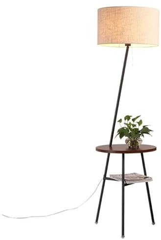 HESHUYAN Floor Lamp, Floor Lamp Standing Lamp Modern Tripod Standing Lamp with Shelves and Linen Shade Black Metal and Floor Lamp 62.9in Standing Lamp