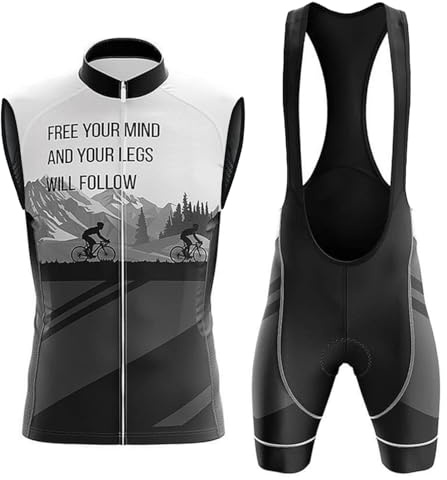 Maillot Ciclismo Hombre Verano Conjunto Ciclista Sin Mangas Ropa Bici MTB | Chaleco Ciclo y Culotte Tirantes Carretera con 19D Gel Acolchado,Completa Traje Bicicleta Transpirable Secado Rápido