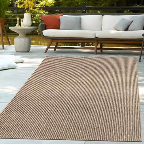 TT Home Utomhusmatta Väderbeständig Trädgård Sovrum Hall Boho Motiv Enfärgad Modern Sisalutseende Naturlig Look, Storlek:120x170 cm