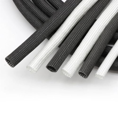 GSCLZ Cable Sleeve 1/2/5/10M Braided Fiberglass Sleeve ID 1mm~40 mm High Temperature 600 Deg.C Chemical Glass Fiber Tube Fiberglass Cable Sleeving For Cord Cable(White,DIA 1.5MM_1 METER)