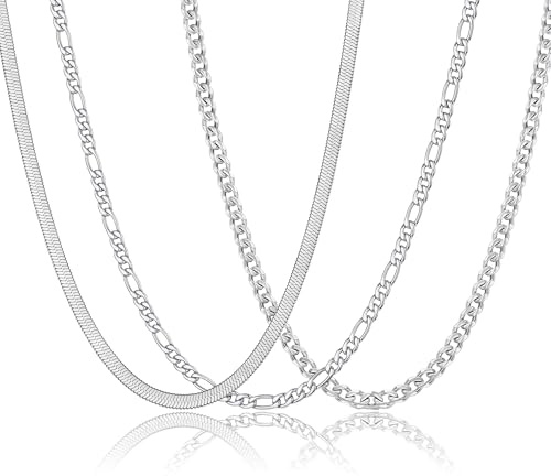 Fehki 3PCS Kette Herren Edelstahl Set,316L Halskette für Männer,Silber Gold Schwarz Kette Schmuck für Männer 16/18/20/22/24 Zoll (Silber-Stil 1, 24 Zoll)