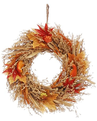 Festive Productions Autumn Wreath with Leaves and Pumpkins - Orange - 30cm - Autumn Wreath Decoration Pumpkins Themed Autumnal Décor Hanging - Perfect for Home, Windows, Living Room, Front Door
