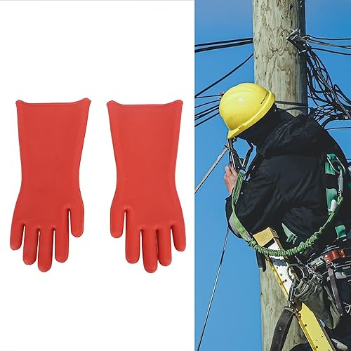 lvifloae 1 paire de gants isolés électriques en caoutchouc, gants en caoutchouc rouge résistants aux coupures de protection 12KV, gants isolés électriques, gants isolants haute