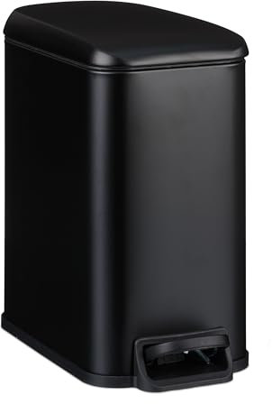 Relaxdays Pattumiera Bagno a Pedale 5 L, Cestino Secchio Interno Rimovibile e Coperchio Ammortizzato, Ferro Opaco, Nero