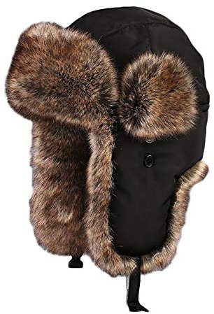 ASerZenith Wintermützen, Mütze Unisex Wintermütze mit Ohrenklappen Pilotenmütze Fliegermütze für Oudoor Ski(Black-57cm)