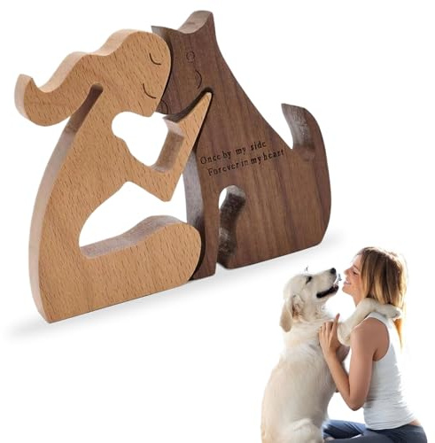 ZEPIQOR Escultura de madera para perros - Decoraciones de madera tallada - Marrón - Clásico