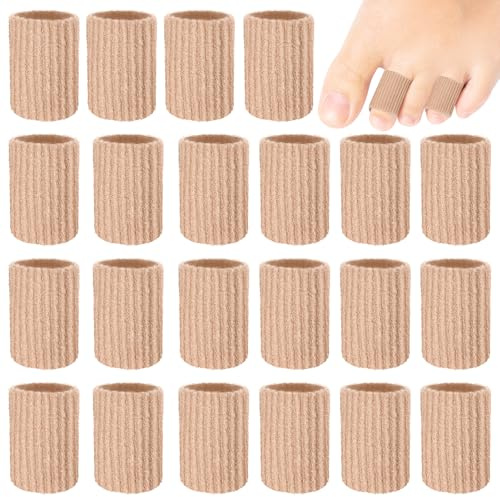 Blulu 24 Pieces Toe Tubes 0.98 Inches Cushion Tube Corn Pads for Toes Sleeves Soft Gel Protectors for Cushions Corns Blisters Calluses 3 Size(Skin Color,Medium Size)