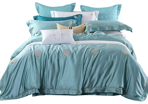 CWZZWS Gewaschene Seidenbettwaschung Set Bequeme Bettwäsche Home Schlafzimmer Bettdecke Feste Farbbettzdeckungsdecke Bettdecke 4 Stücke