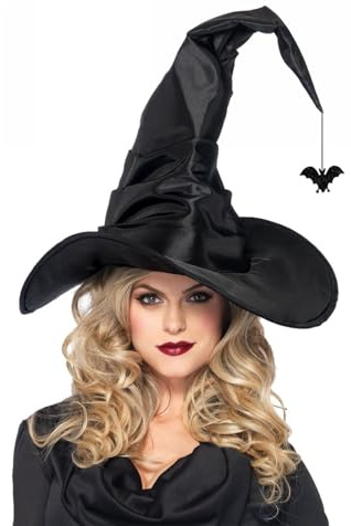 Perechges Halloween Chapeau Sorciere Femme avec Chauve Souris, Noir Chapeau Halloween à Large Bord Pointu Chapeau de Sorcière pour Femmes Cosplay Déguisement Fête Accessoire Sorciere