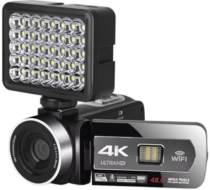 TIEOAXFT Caméra vidéo 4K, caméscope numérique 48 MP, Vision Nocturne, Wi-FI, Webcam for la Photographie, Zoom 18x.(Light)