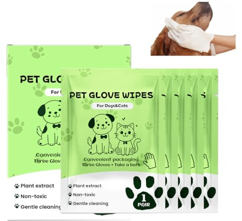 HADAVAKA Dogs Cleaning Gloves Wipes, Disposable Pets Grooming Wipes, Pet Wash Free Gloves, Clean Dirt and Odours From Cats and Dog Without Bathing Them, For Face, Eye, Ear, Paws Cleaning (10Pairs)