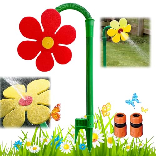 Crazy Dancing Daisy Sprinkler, 360° Drehbarer Tanzender Blumen-Wassersprinkler für Rasen und Garten, Lustiger Rasensprinkler mit tanzenden Gänseblümchen in Sonnenblumenform (Rot)