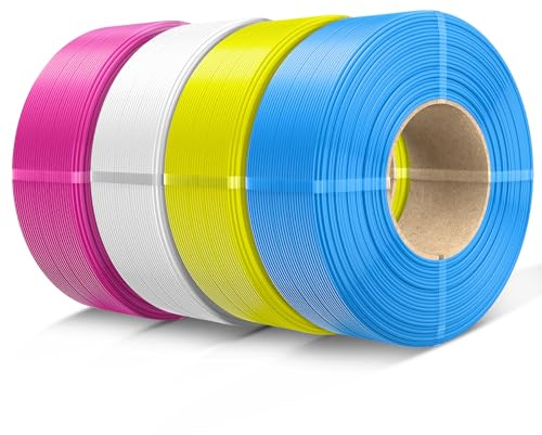 SUNLU 4KG PETG Filament Refill 1.75mm, No Spule PETG 3D Drucker Filament Bundle, Filament Refill for Reusable Spulen Compatible with Bambu Lab Drucker, 1KG/Rolle, Weiß+Magenta+Gelb+Cyan