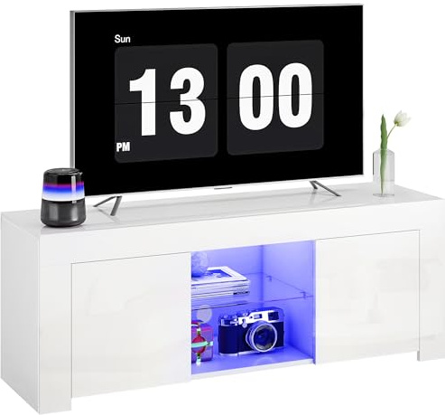 HOMCOM TV Schrank mit LED für 55-Zoll Fernseher Weiß 120x34x45cm