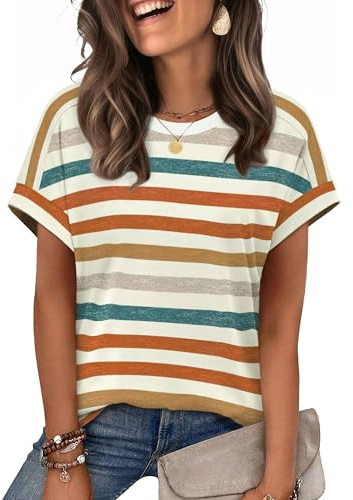 WIHOLL Womens Summer Tops 2026 Fashion Clothing Trendy Cute Spring Outfits Easter Shirts Beach Vacation Clothes Going Out Dressy Casual Blouses Orange Stripes M