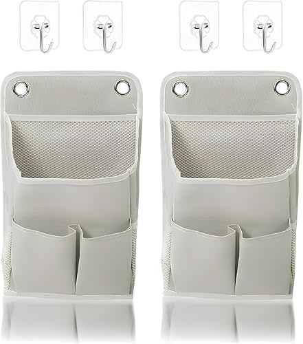 Msiud Organizer Parete Tessuto Lino 2 Pezzi 5 Scomparti Grigio Impermeabile | Tessuto Lino Resistente, 2 Pezzi 5 Scomparti, PE Impermeabile, Ganci Adesivi, Salvaspazio per Casa Ufficio Bagno Dormitorio