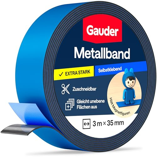 GAUDER Självhäftande metallband - Magnetisk hållarband för Tonie®-figurer & hyllor - Järnband & ferromagnetiskt band för pyssel och organisering (3 m x 35 mm - blå)