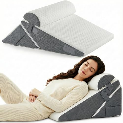 SeiriHelper 3PCS Set Höhenverstellbar 9''/12'' Orthopädische Keilkissen für Postoperative Unterstützung zur Linderung von Reflux, Rückenkissen, Lesekissen für Bett und Sofa (Weiß/Grau)