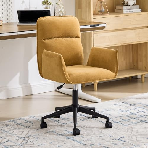 chairus Sedia Scrivania in Tessuto Sedia Girevole con Ruote Poltrona da Ufficio Altezza Regolabile Poltroncina con Gambe in Metallo per Ufficio/Studio/Reception, Giallo