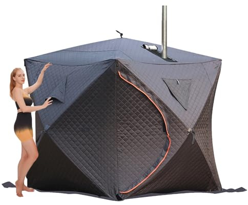 VNATWGOO Cabina de Sauna, Tienda de Sauna Portátil 180x180x210cm, Aislada, Impermeable a la Nieve y al Viento, Cálida para Uso en Exteriores y en el Hogar