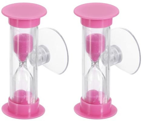 uxcell 2 Minute Sand Timer, 2Pcs Hour Glass Timer Mini Sandglass Visual Clock with Transparent Suction Cup for Toothbrush Games Cooking Kitchen Home Office Decor, Pink