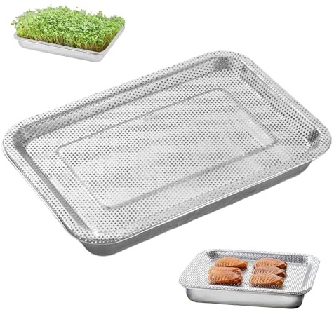Wcudoi Sprossen-Anzuchtset Mit Edelstahlsieb | 32x22 cm Edelstahl Pflanzen-Keimschalen Wiederverwendbares Anbaugerät | Für Hydrokultur, Mikrogrün, Salat, Weizengras, Bohnen Und Umpflanzung