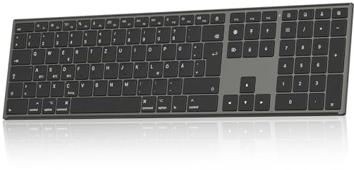 OMOTON Aluminium Bluetooth Mac Tastatur, Kabellose QWERTZ-Tastatur (Kompatibel mit MacBook Air/MacBook Pro/iMac/Mac Pro), Wiederaufladbar, Ergonomisch, Leises Tippen