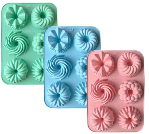 3 stycken minisilikongugelhupf-formar, 6 kapacitet Gugelhupf bakform