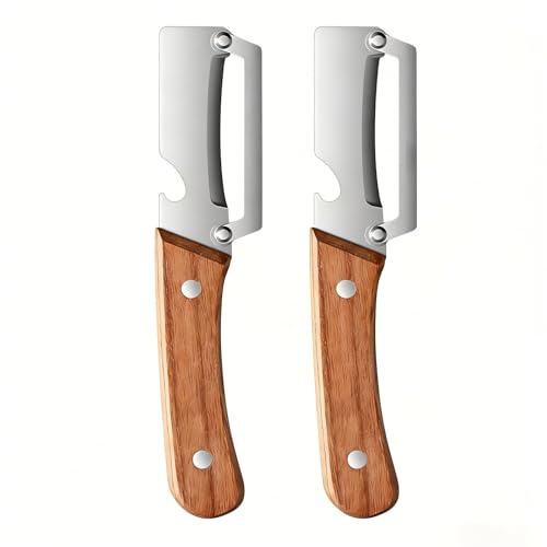 2 Pack Multifunctional Peeler with Wooden Handle, 2-in-1 Stainless Steel Fruit Vegetable Peeler and Bottle Opener,Équipé d'une lame en acier inoxydable ultra - tranchante et d'une poignée en bois ergo
