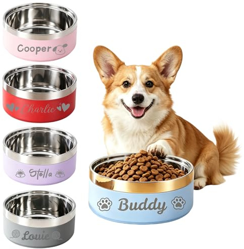 Personalised Stainless Steel Dog & Cat Bowl, Engraved Pet Bowl with Name | Customised Metal Pet Bowl, Non-Slip Base, Food & Water Use, Dishwasher Safe, Suitable for Small/Medium/Large Dogs and Cats