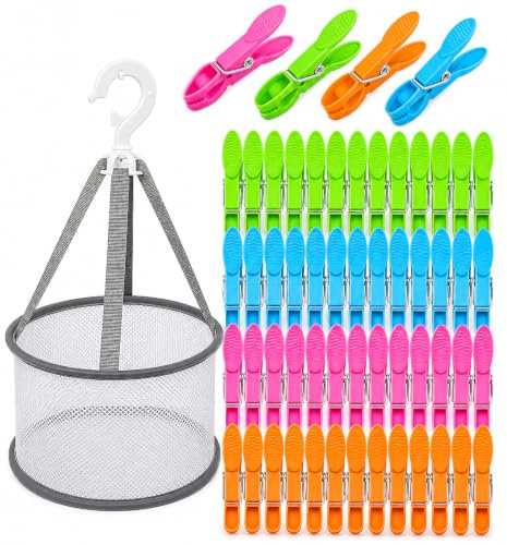 60PCS Clothes Pegs with Storage Bag, Strong Grip Laundry Pegs(4 Colors) | Strong grip plastic pegs with handy bag, keep clothes secure on line, perfect for daily indoor and outdoor drying