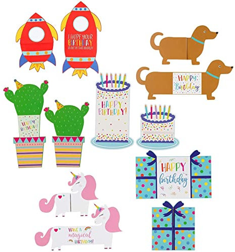 Sustainable Greetings Kids Die Cut Tri-Fold Birthday Cards with Envelopes (24 Pack) - 6 Designs