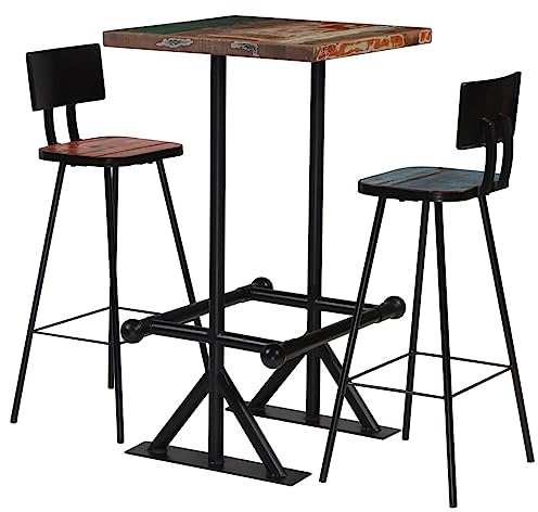 vidaXL Barset 5-TLG. Altholz Mehrfarbig Bartisch Stehtisch Barhocker Essgruppe