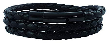 König Design Lederkette Lederband Leder-Armband 6 mm Herren Halskette Schwarz 17 cm lang mit Hebeldruck Verschluss Schwarz geflochten
