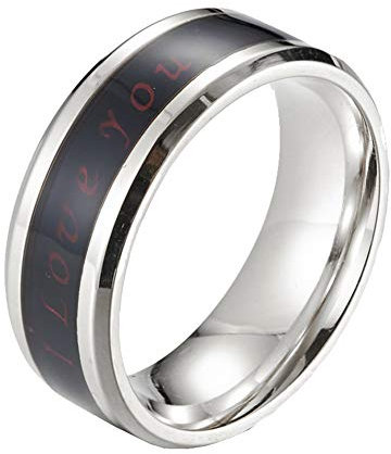 PAURO Herren Damen 8MM I Love You Temperatur Stimmung Ringe Versprechen Verlobung Ehering Edelstahl Silber Größe 68 (21.6)