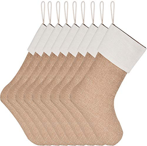 Sunshane 9 Stück Sackleinen Weihnachtsstrümpfe Xmas Kamin Hängende Strümpfe Dekoration Strümpfe für Weihnachtsdekoration DIY Handwerk Flachs